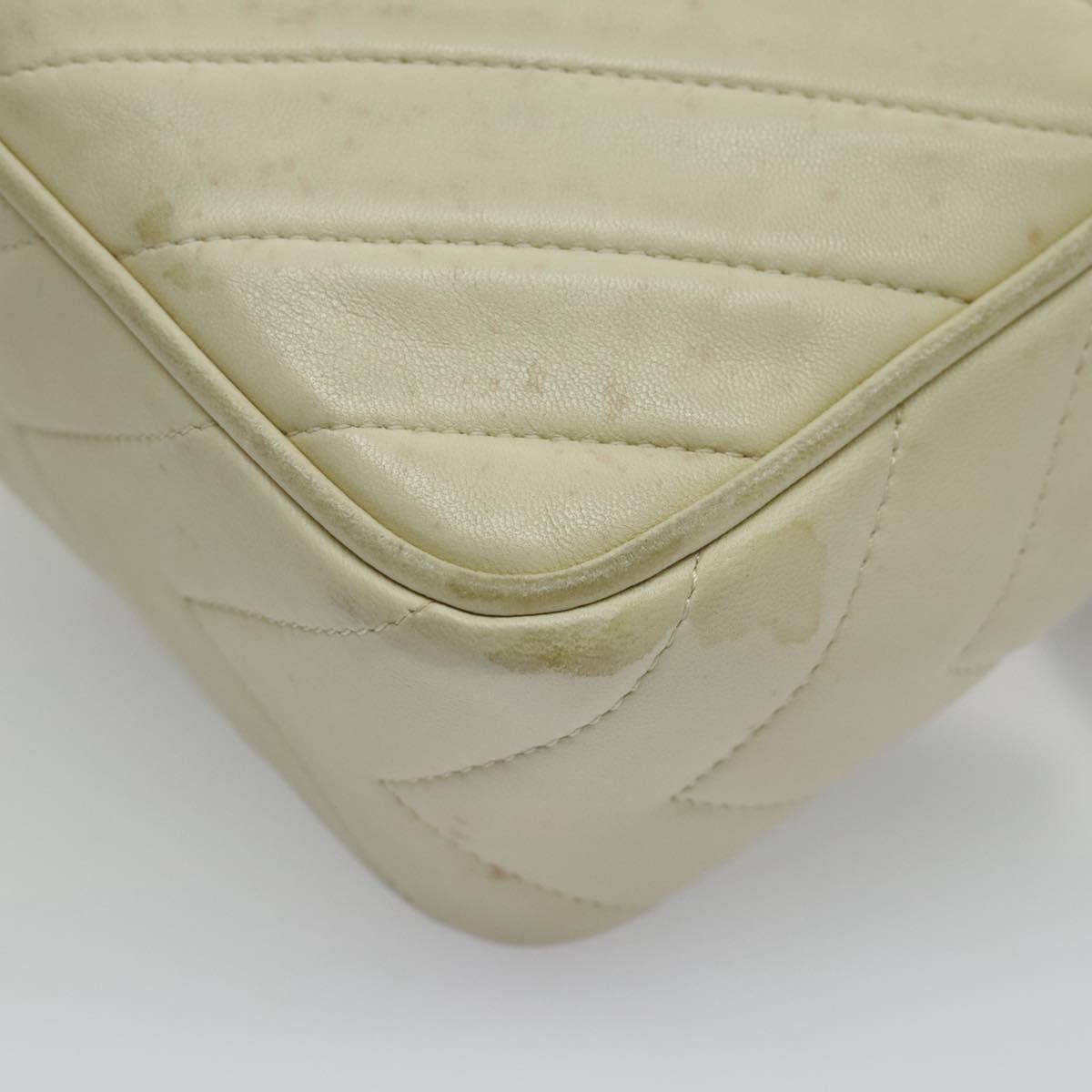 CHANEL V Stitch Shoulder Bag Lamb Skin Gold Beige CC 97147