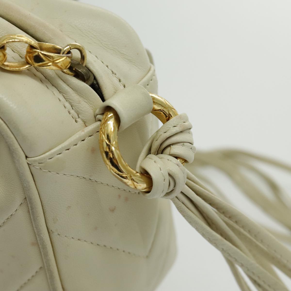 CHANEL V Stitch Shoulder Bag Lamb Skin Gold Beige CC 97147
