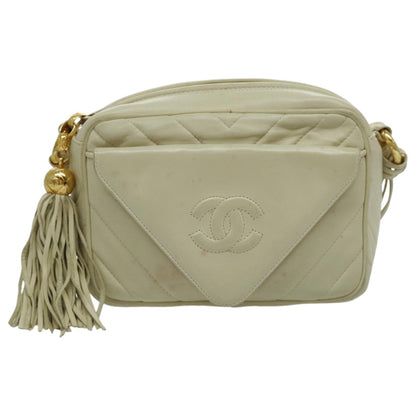 CHANEL V Stitch Shoulder Bag Lamb Skin Gold Beige CC 97147