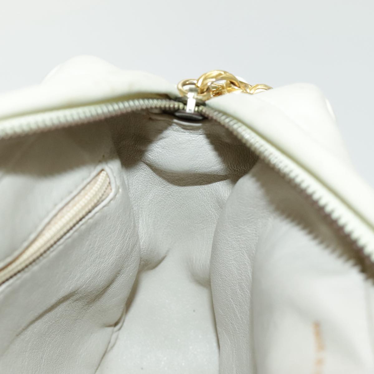 CHANEL V Stitch Shoulder Bag Lamb Skin Gold Beige CC 97147