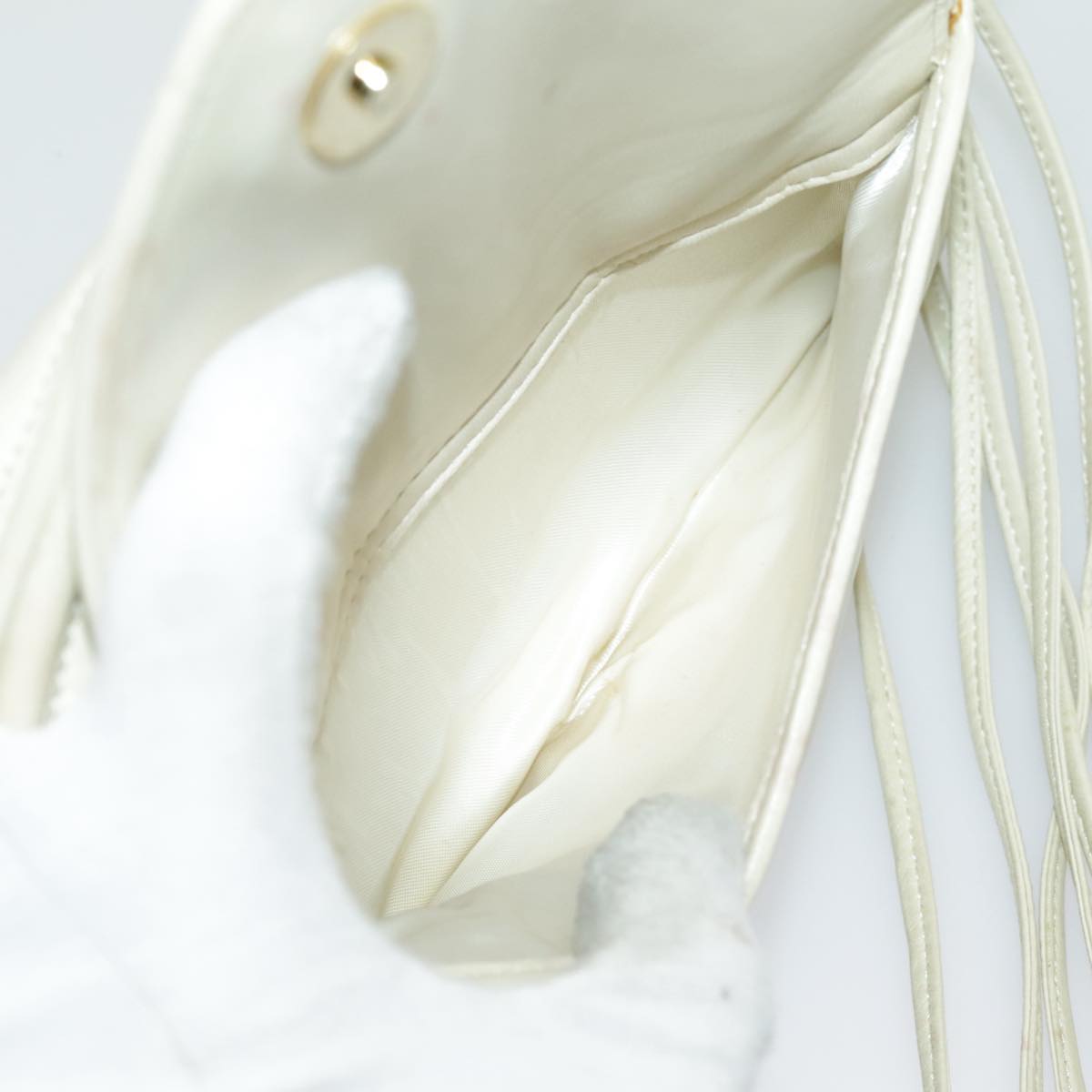 CHANEL V Stitch Shoulder Bag Lamb Skin Gold Beige CC 97147
