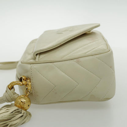 CHANEL V Stitch Shoulder Bag Lamb Skin Gold Beige CC 97147