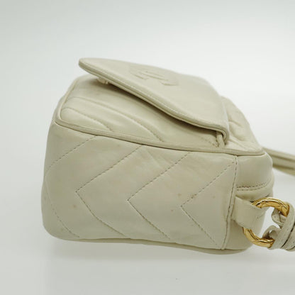 CHANEL V Stitch Shoulder Bag Lamb Skin Gold Beige CC 97147