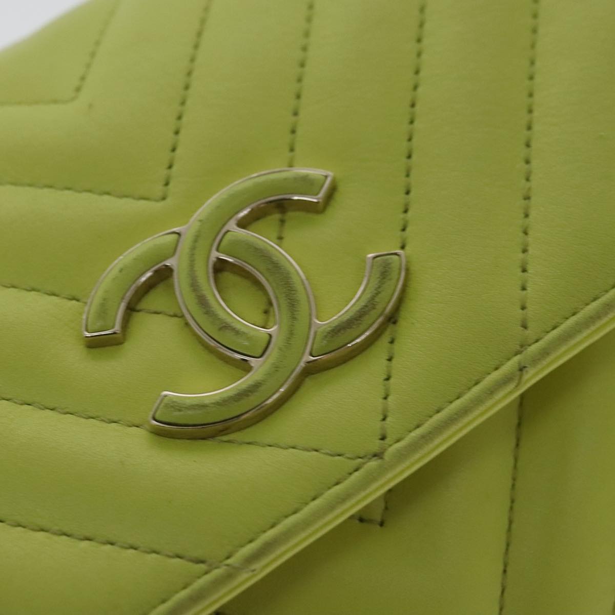 CHANEL Chain V Stitch Shoulder Bag Lamb Skin Yellow Gold CC 97148