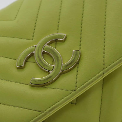 CHANEL Chain V Stitch Shoulder Bag Lamb Skin Yellow Gold CC 97148