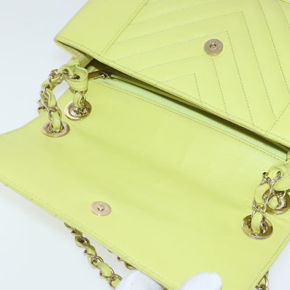 CHANEL Chain V Stitch Shoulder Bag Lamb Skin Yellow Gold CC 97148