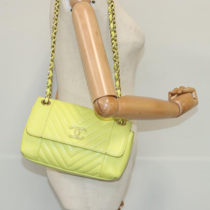 CHANEL Chain V Stitch Shoulder Bag Lamb Skin Yellow Gold CC 97148