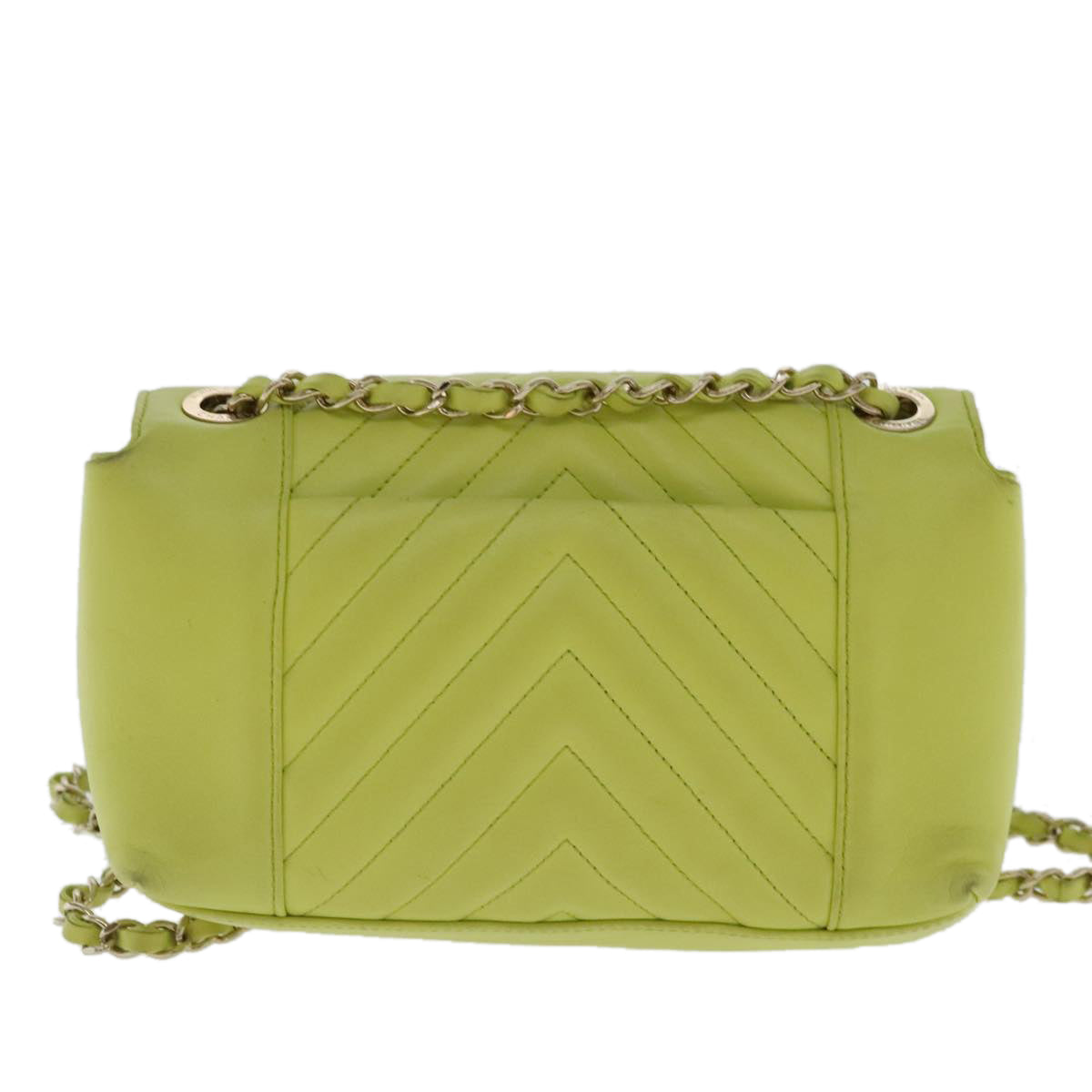CHANEL Chain V Stitch Shoulder Bag Lamb Skin Yellow Gold CC 97148