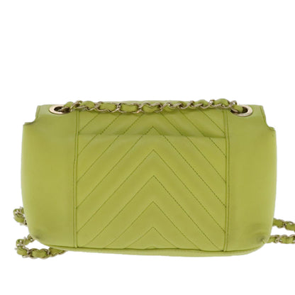 CHANEL Chain V Stitch Shoulder Bag Lamb Skin Yellow Gold CC 97148