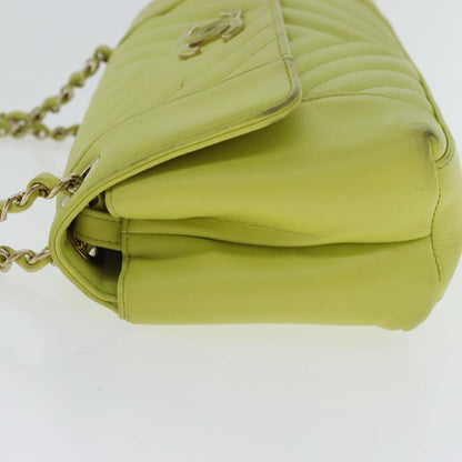 CHANEL Chain V Stitch Shoulder Bag Lamb Skin Yellow Gold CC 97148