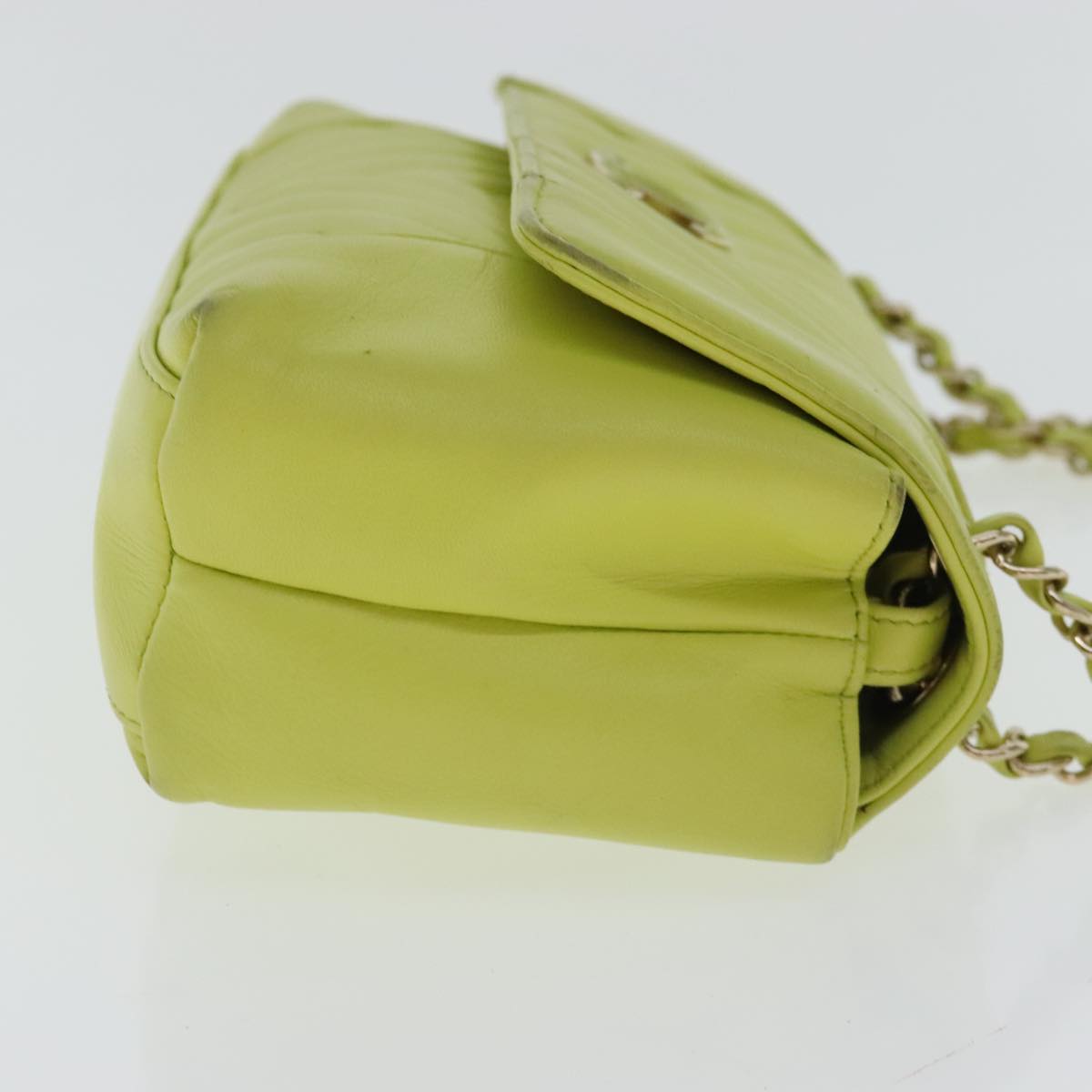CHANEL Chain V Stitch Shoulder Bag Lamb Skin Yellow Gold CC 97148