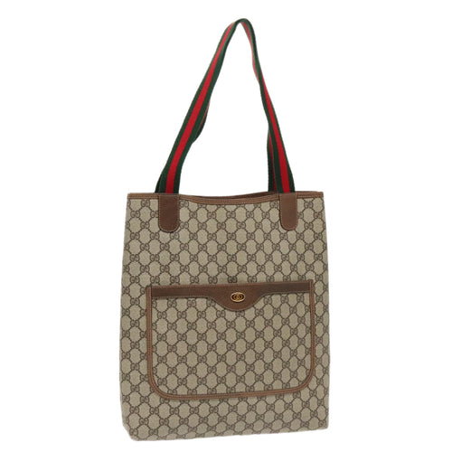 GUCCI GG Supreme Webshire Line Tote Bag PVC Leather Beige 39 02 003  97160