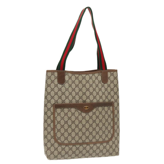 GUCCI GG Supreme Webshire Line Tote Bag PVC Leather Beige 39 02 003  97160