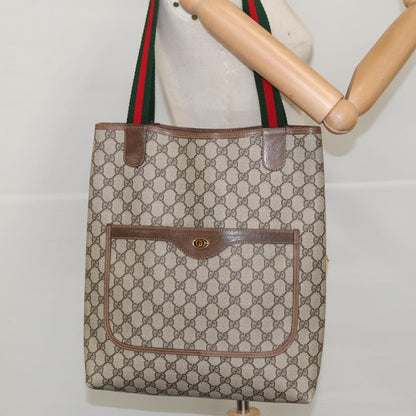 GUCCI GG Supreme Webshire Line Tote Bag PVC Leather Beige 39 02 003  97160
