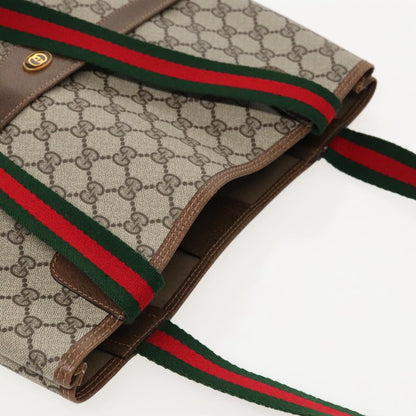 GUCCI GG Supreme Webshire Line Tote Bag PVC Leather Beige 39 02 003  97160