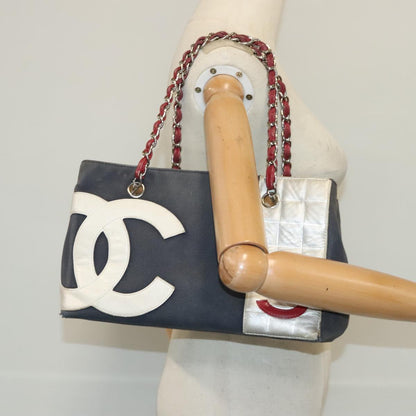CHANEL Chain Hand Bag No5 Canvas Navy Silver CC 97210