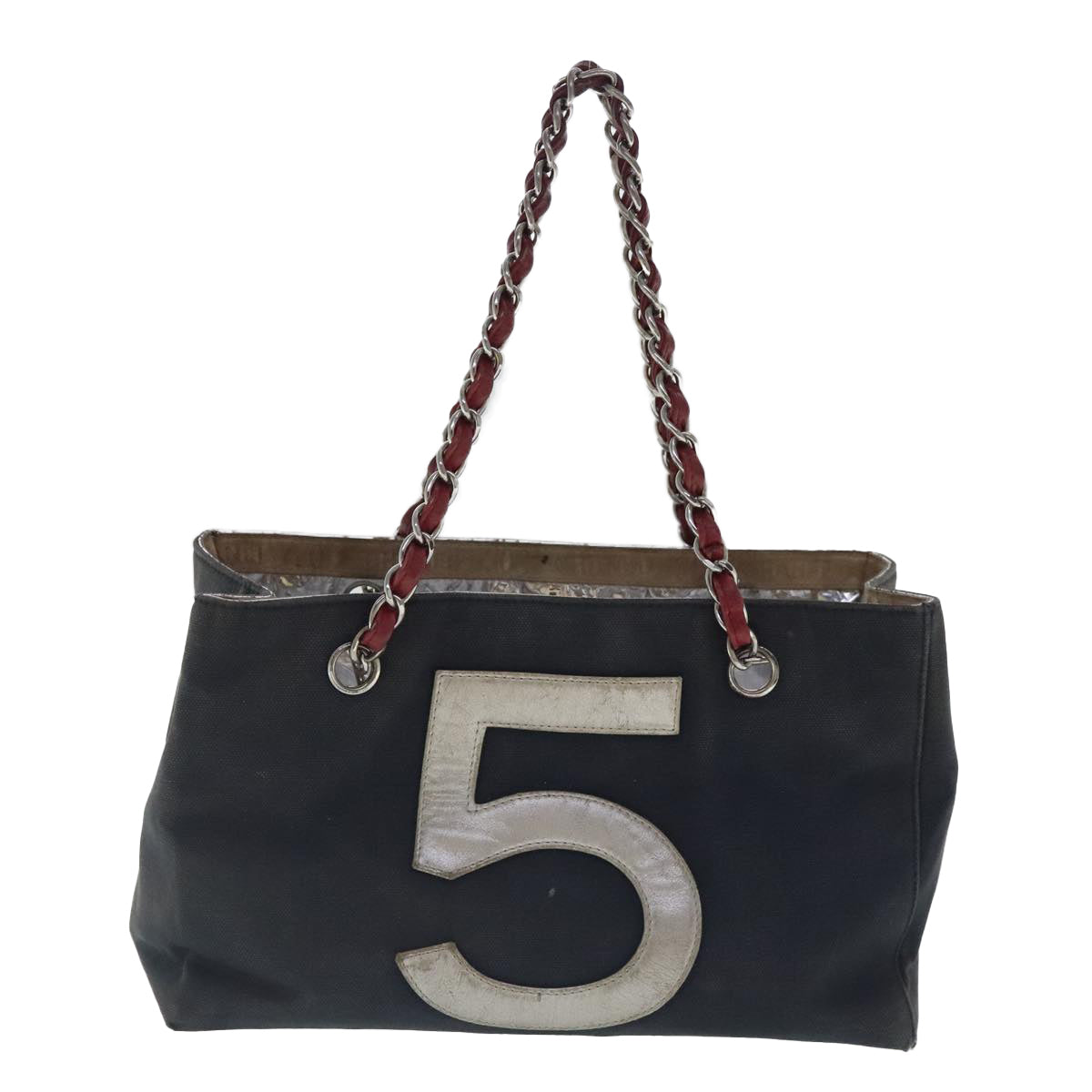 CHANEL Chain Hand Bag No5 Canvas Navy Silver CC 97210