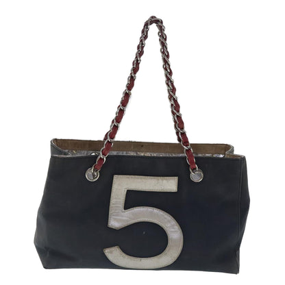 CHANEL Chain Hand Bag No5 Canvas Navy Silver CC 97210