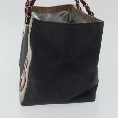 CHANEL Chain Hand Bag No5 Canvas Navy Silver CC 97210