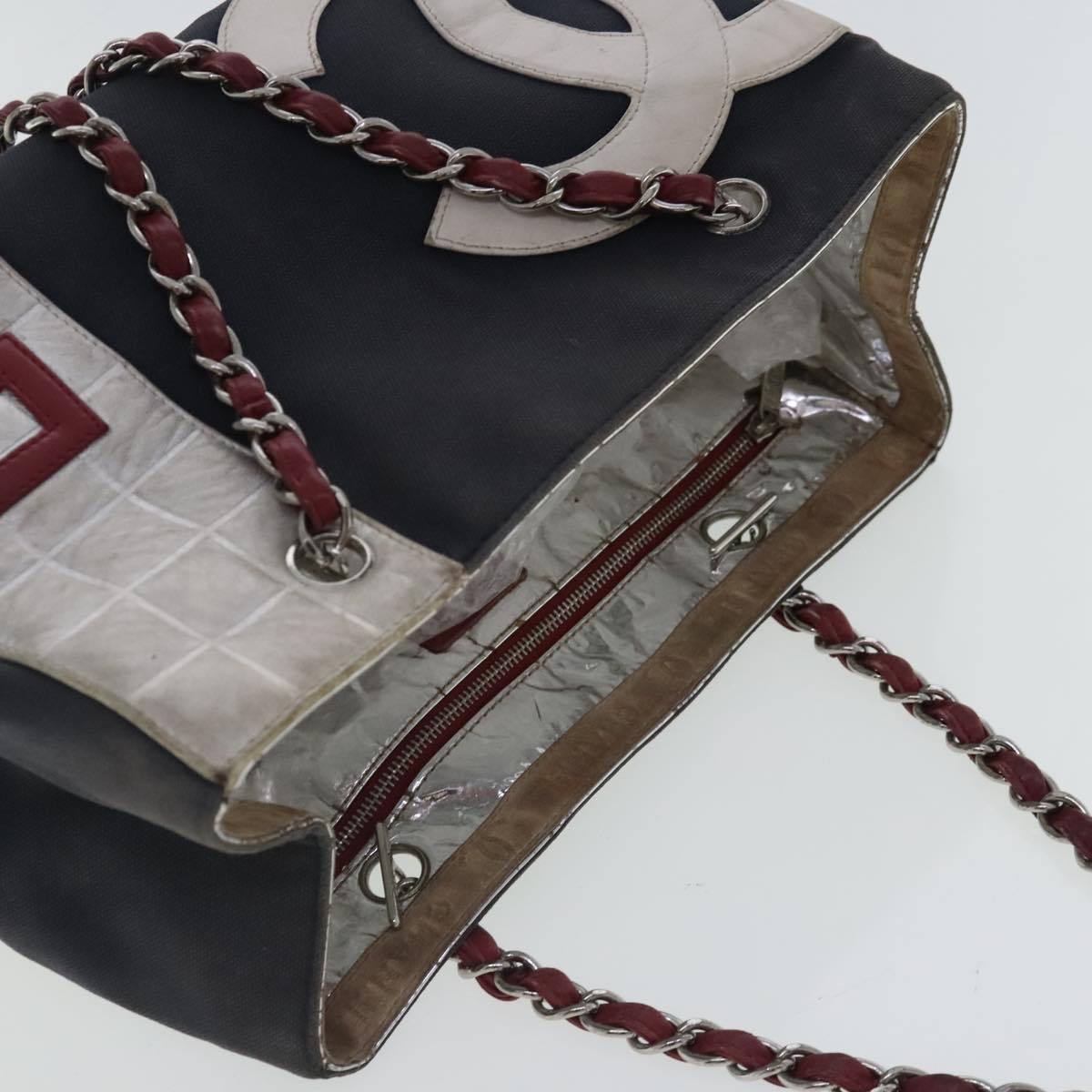 CHANEL Chain Hand Bag No5 Canvas Navy Silver CC 97210