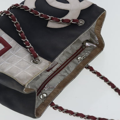 CHANEL Chain Hand Bag No5 Canvas Navy Silver CC 97210
