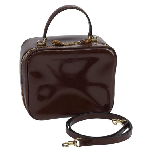 GUCCI Bamboo Vanity Cosmetic Pouch Enamel 2way Brown 000 2040 0323  97359