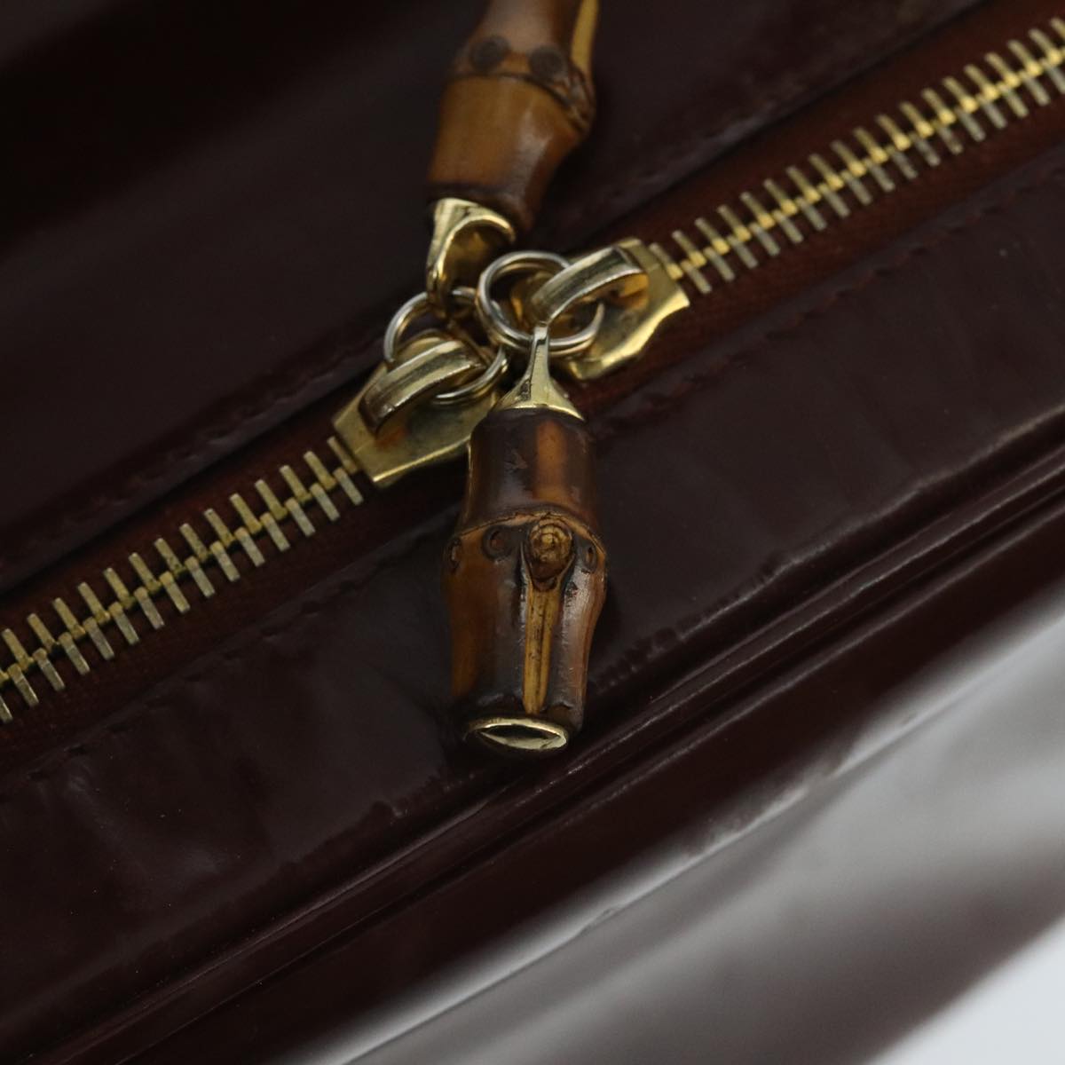 GUCCI Bamboo Vanity Cosmetic Pouch Enamel 2way Brown 000 2040 0323  97359