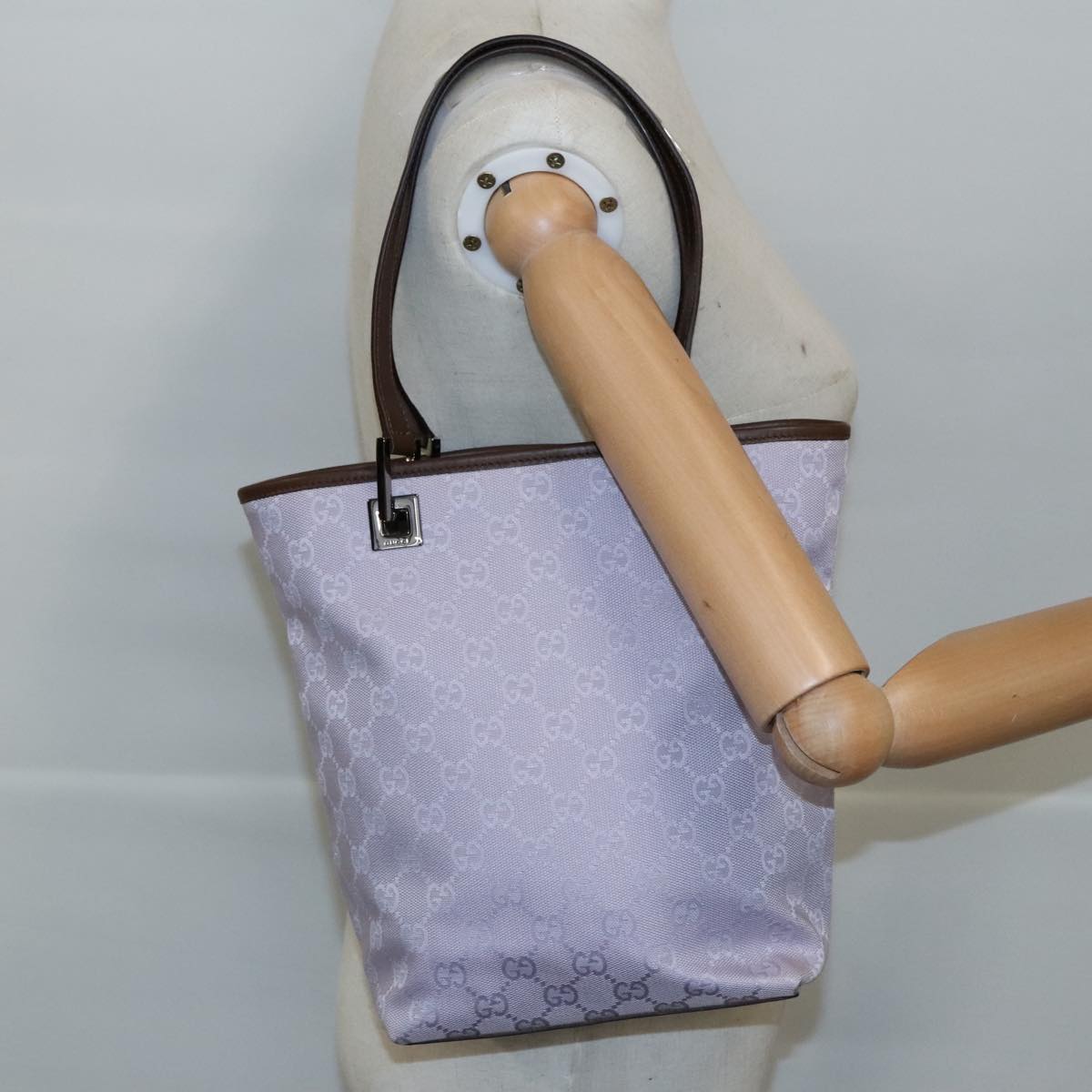 GUCCI GG Canvas Tote Bag Purple Brown Silver 31244  97397