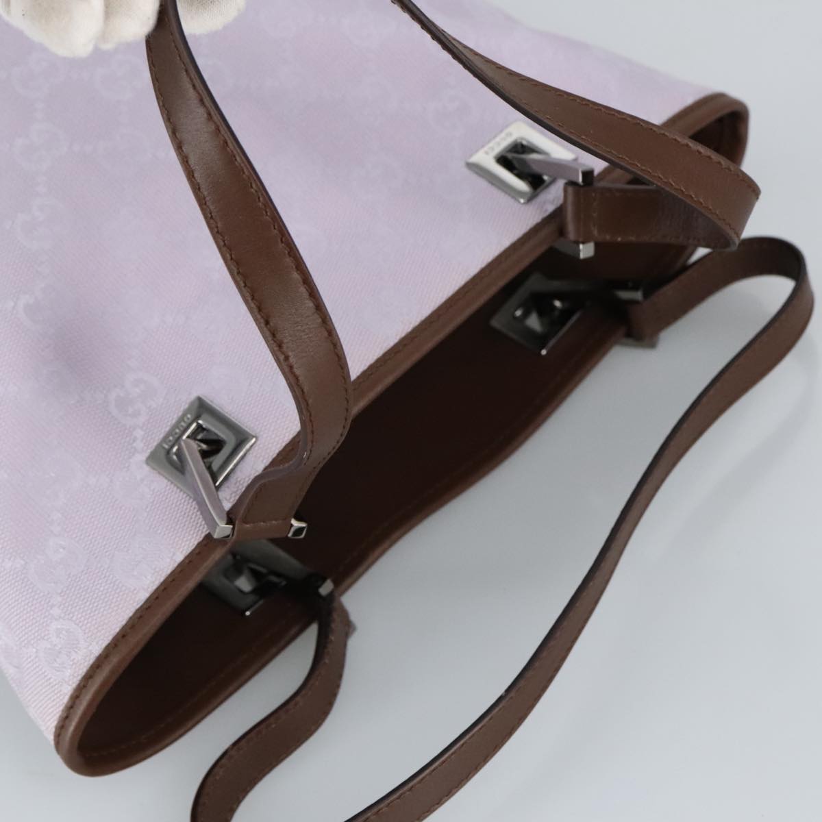 GUCCI GG Canvas Tote Bag Purple Brown Silver 31244  97397
