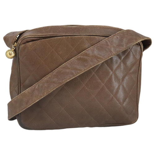 CHANEL Shoulder Bag Caviar Skin Brown Gold CC 97451