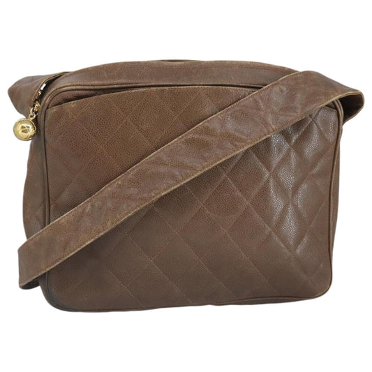 CHANEL Shoulder Bag Caviar Skin Brown Gold CC 97451