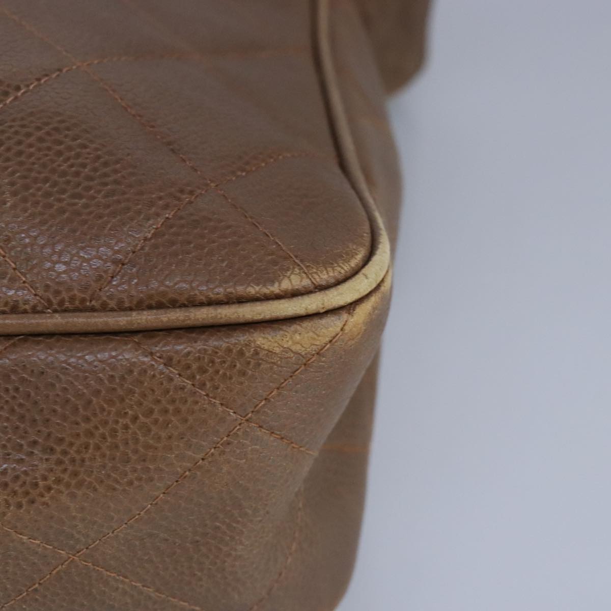 CHANEL Shoulder Bag Caviar Skin Brown Gold CC 97451