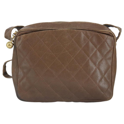 CHANEL Shoulder Bag Caviar Skin Brown Gold CC 97451