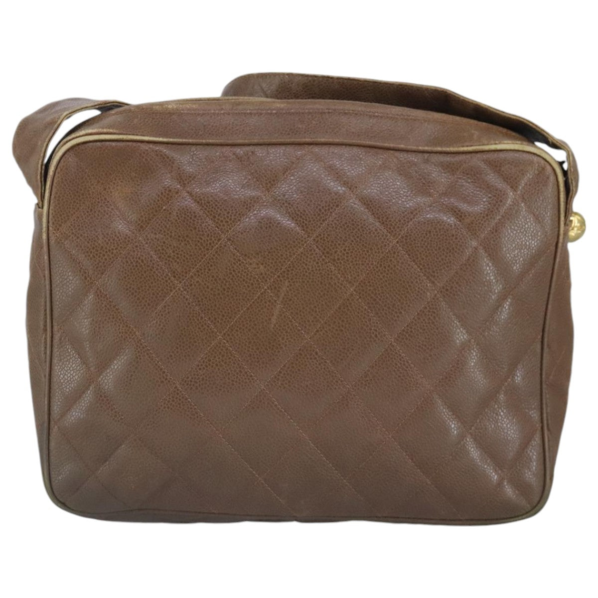 CHANEL Shoulder Bag Caviar Skin Brown Gold CC 97451