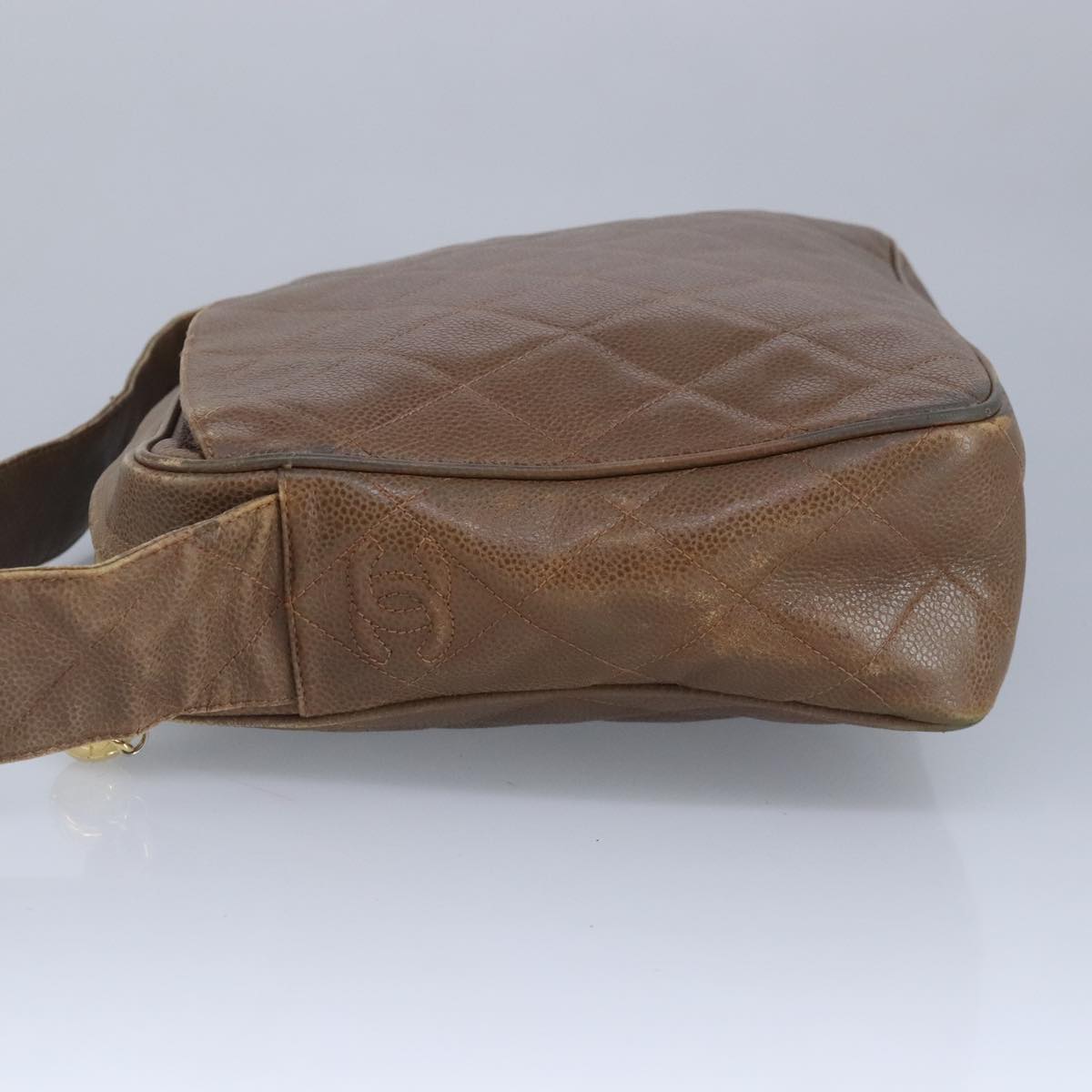 CHANEL Shoulder Bag Caviar Skin Brown Gold CC 97451