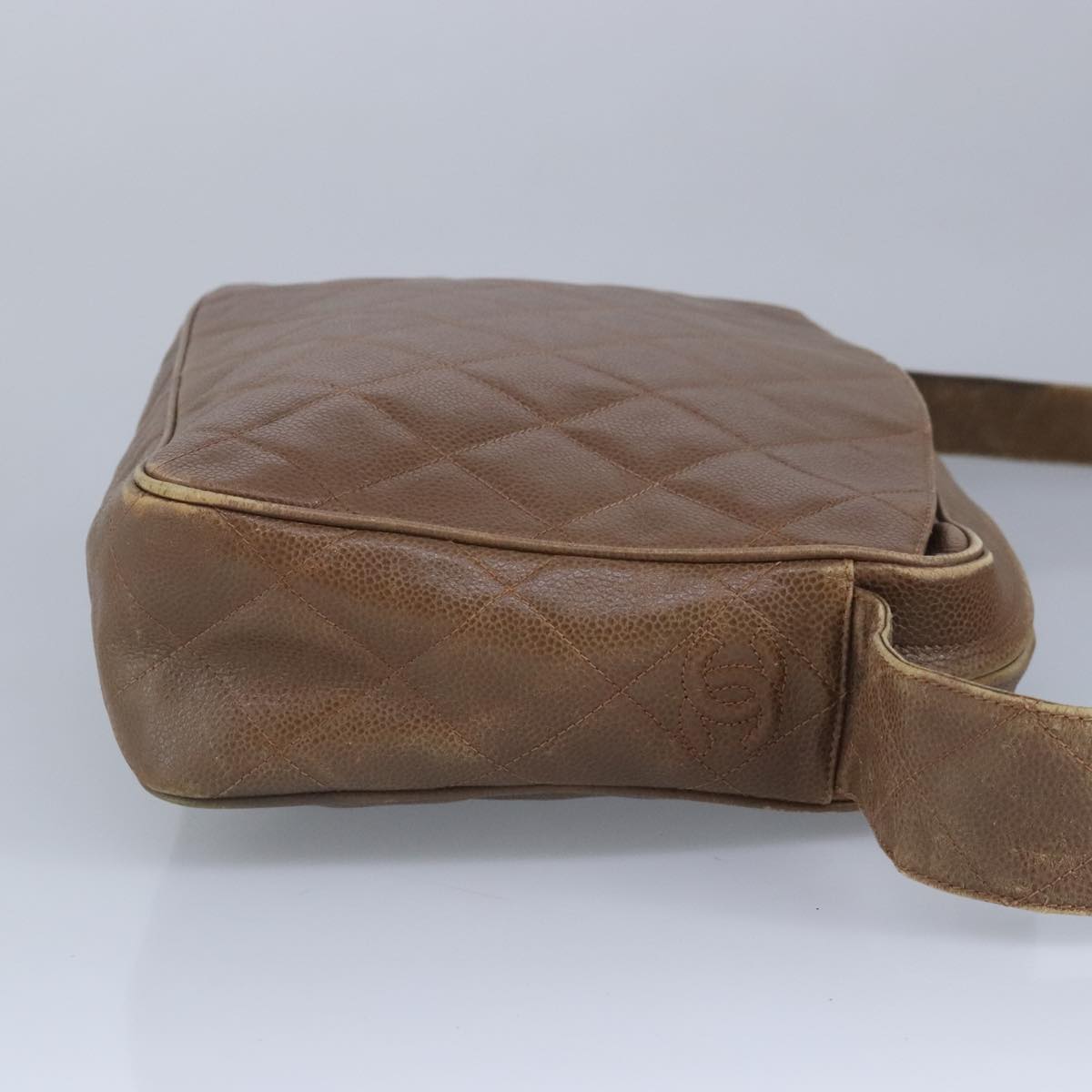 CHANEL Shoulder Bag Caviar Skin Brown Gold CC 97451