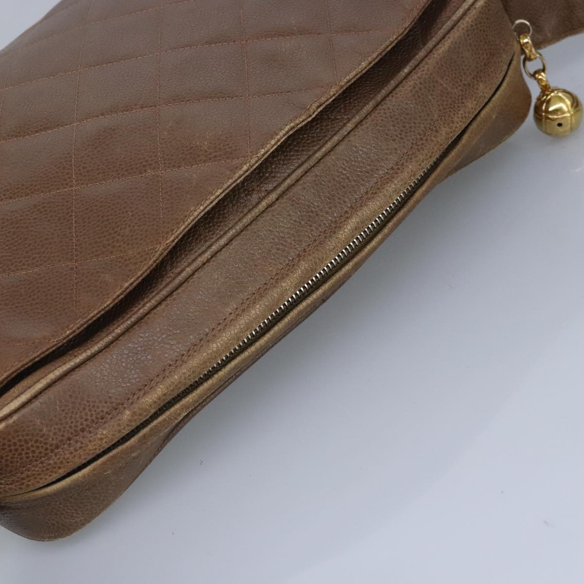 CHANEL Shoulder Bag Caviar Skin Brown Gold CC 97451