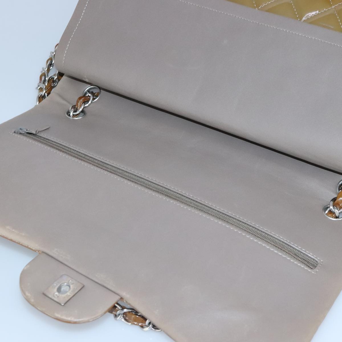 CHANEL Matelasse Chain Shoulder Bag Enamel Brown Silver CC 97455