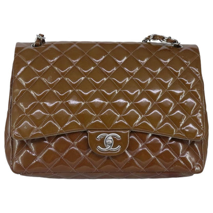 CHANEL Matelasse Chain Shoulder Bag Enamel Brown Silver CC 97455