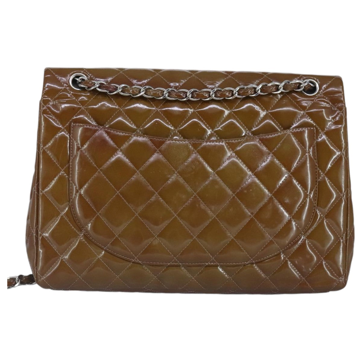 CHANEL Matelasse Chain Shoulder Bag Enamel Brown Silver CC 97455