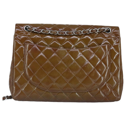 CHANEL Matelasse Chain Shoulder Bag Enamel Brown Silver CC 97455