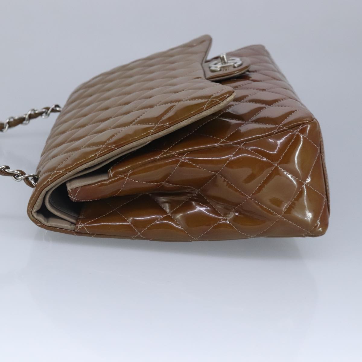 CHANEL Matelasse Chain Shoulder Bag Enamel Brown Silver CC 97455
