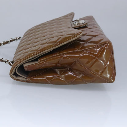 CHANEL Matelasse Chain Shoulder Bag Enamel Brown Silver CC 97455