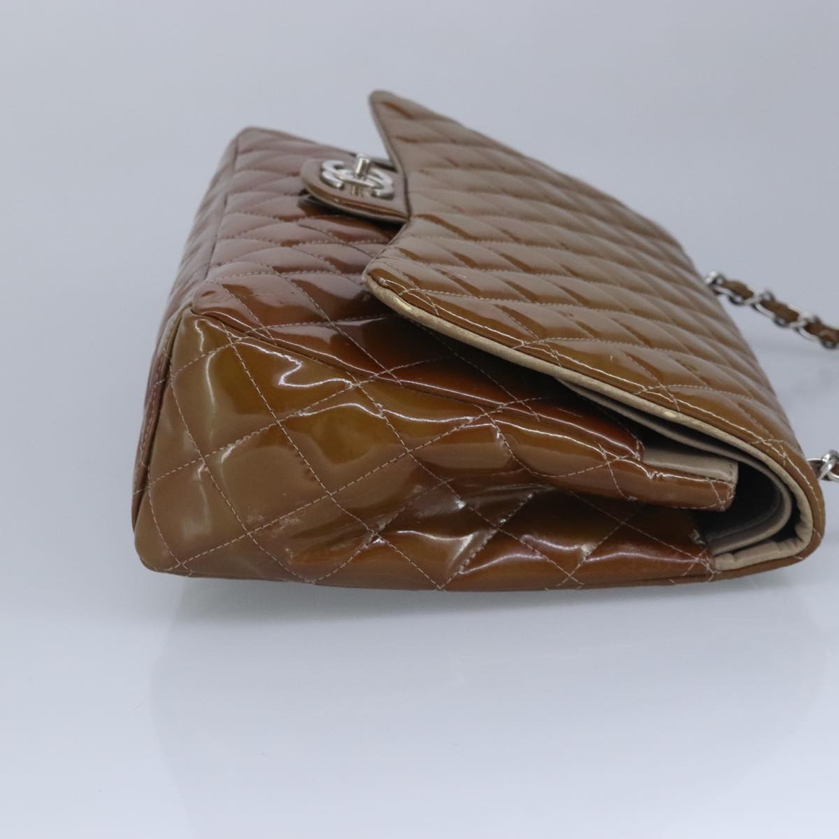 CHANEL Matelasse Chain Shoulder Bag Enamel Brown Silver CC 97455