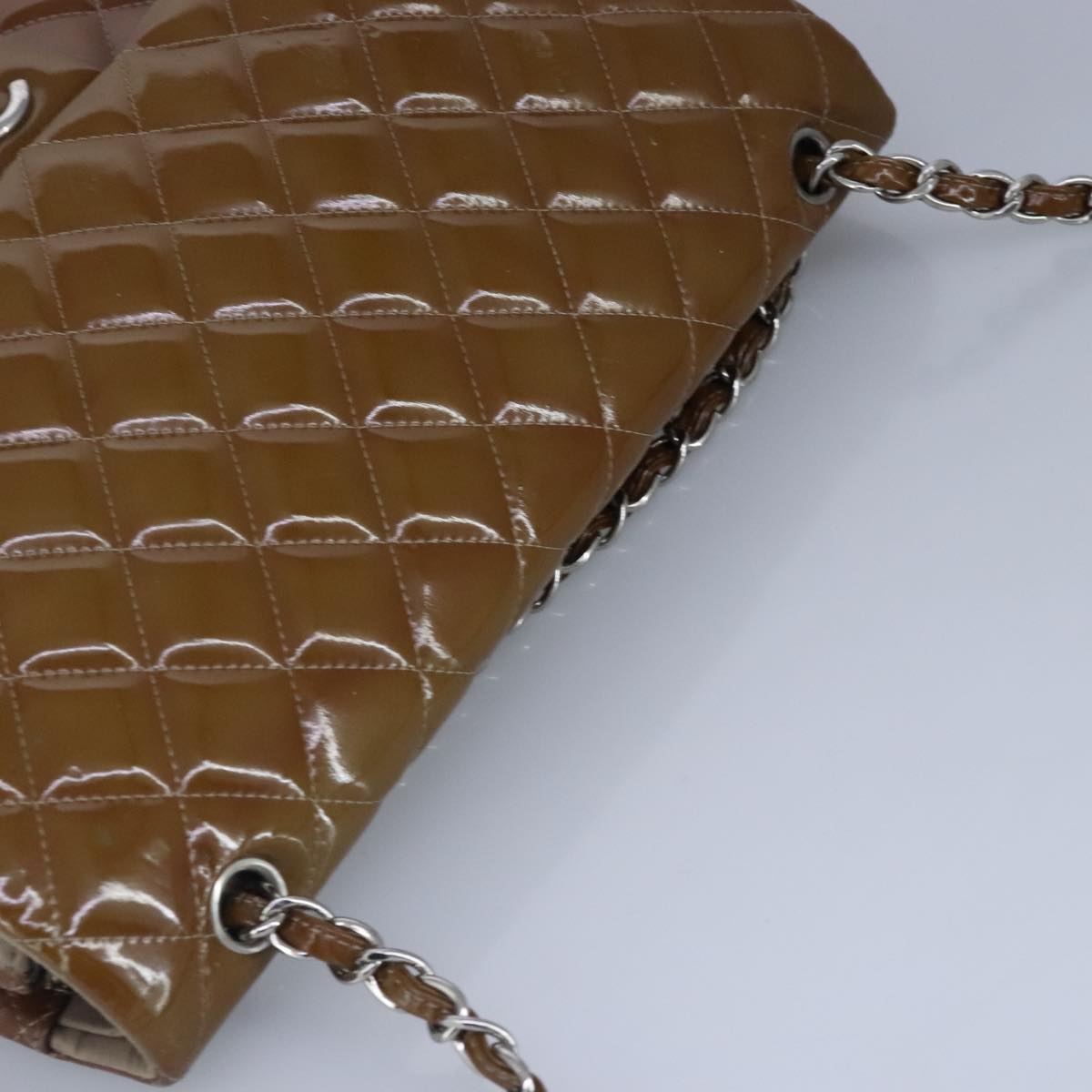CHANEL Matelasse Chain Shoulder Bag Enamel Brown Silver CC 97455