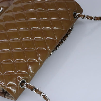 CHANEL Matelasse Chain Shoulder Bag Enamel Brown Silver CC 97455