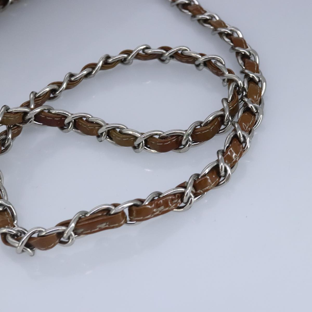 CHANEL Matelasse Chain Shoulder Bag Enamel Brown Silver CC 97455