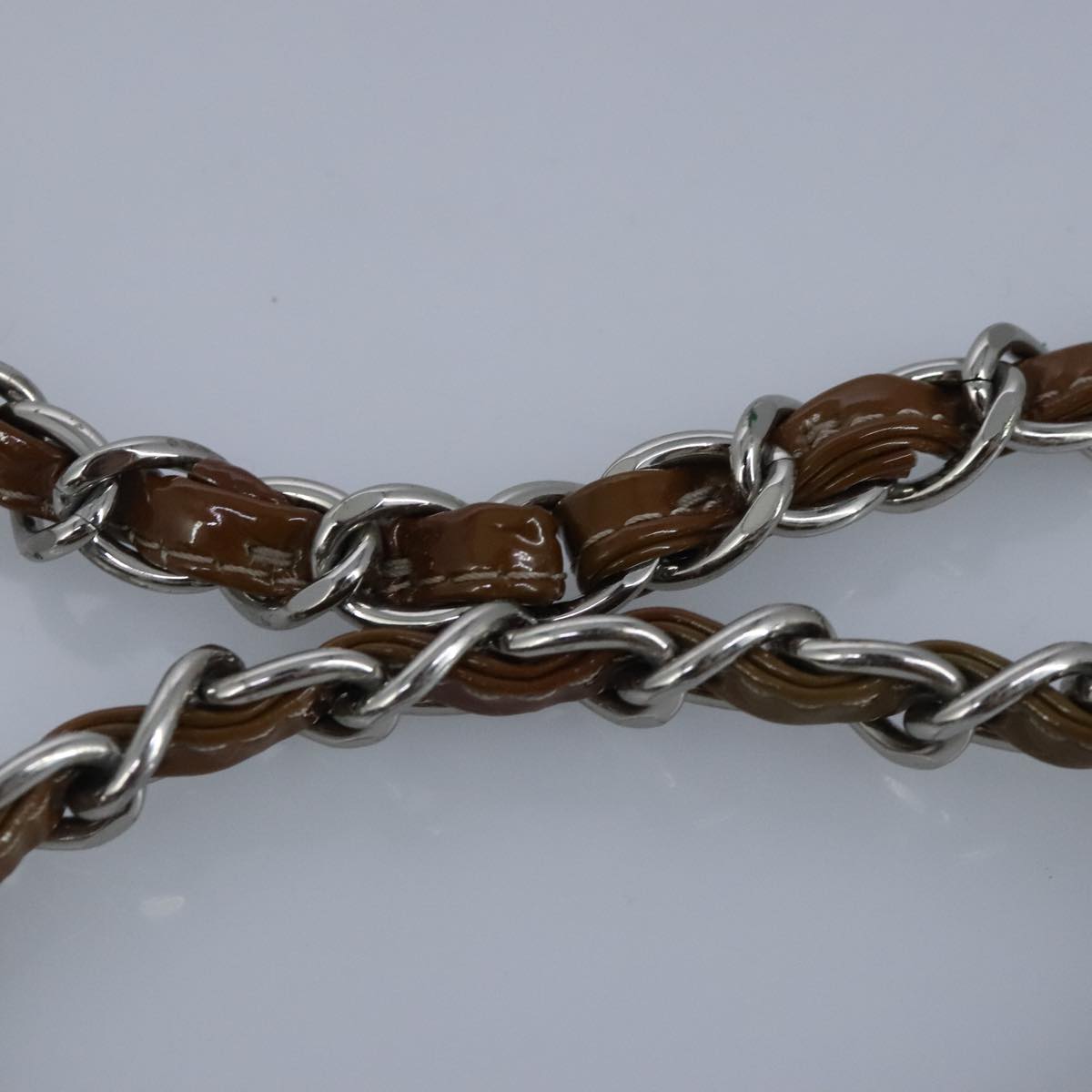 CHANEL Matelasse Chain Shoulder Bag Enamel Brown Silver CC 97455