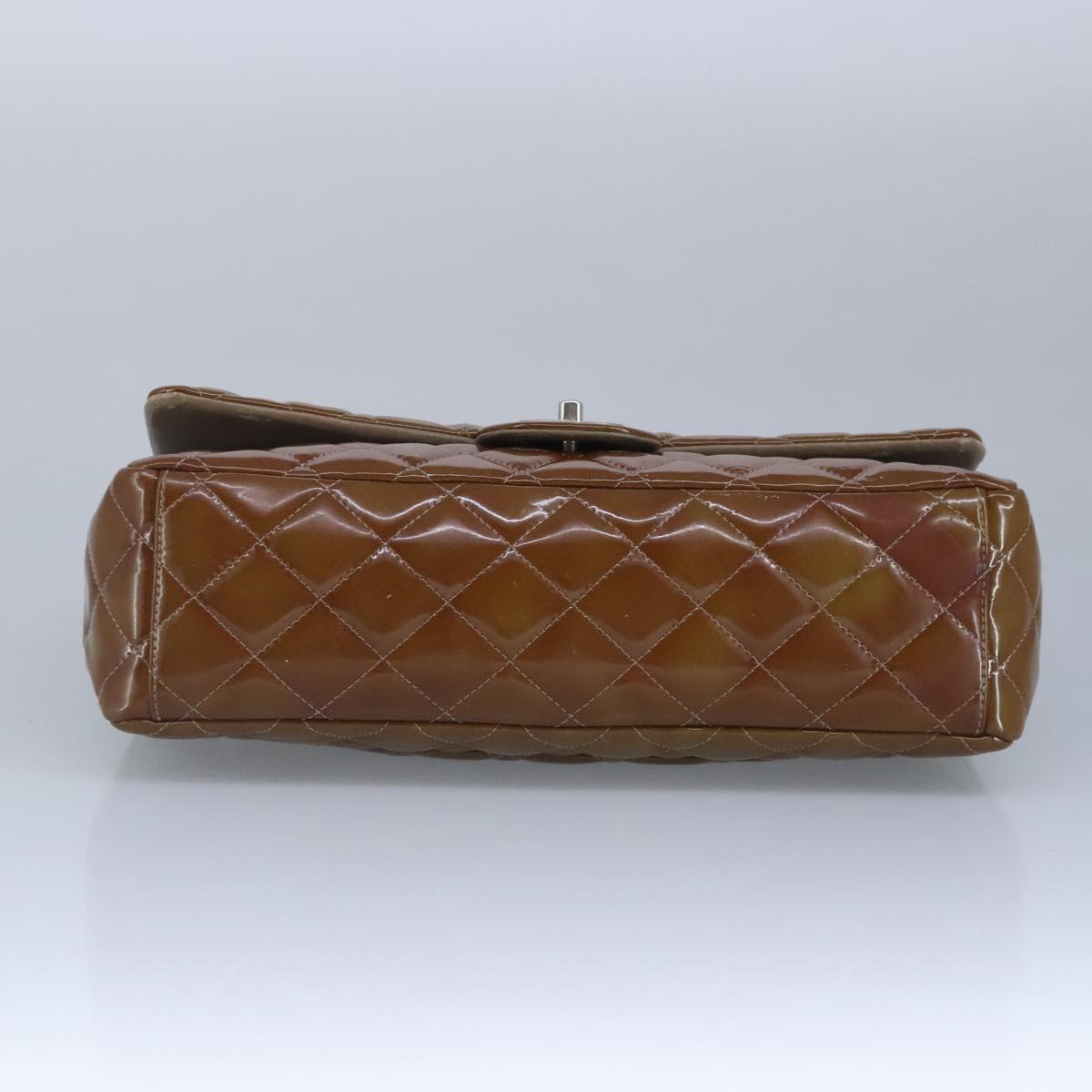 CHANEL Matelasse Chain Shoulder Bag Enamel Brown Silver CC 97455