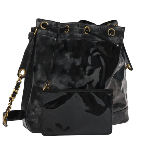 CHANEL Shoulder Bag Enamel Black Gold CC 97456